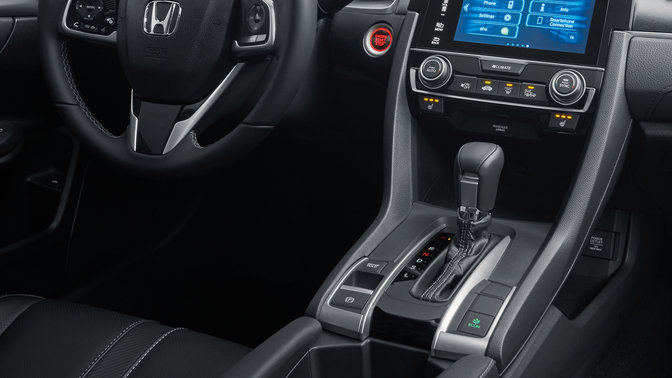 Close-up automatic transmission Honda Civic 4-door.