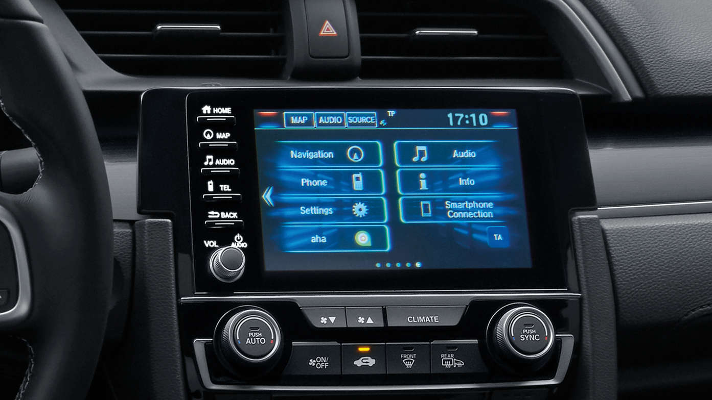 Close-up bedieningselementen klimaatregeling Honda Civic 4-deurs.