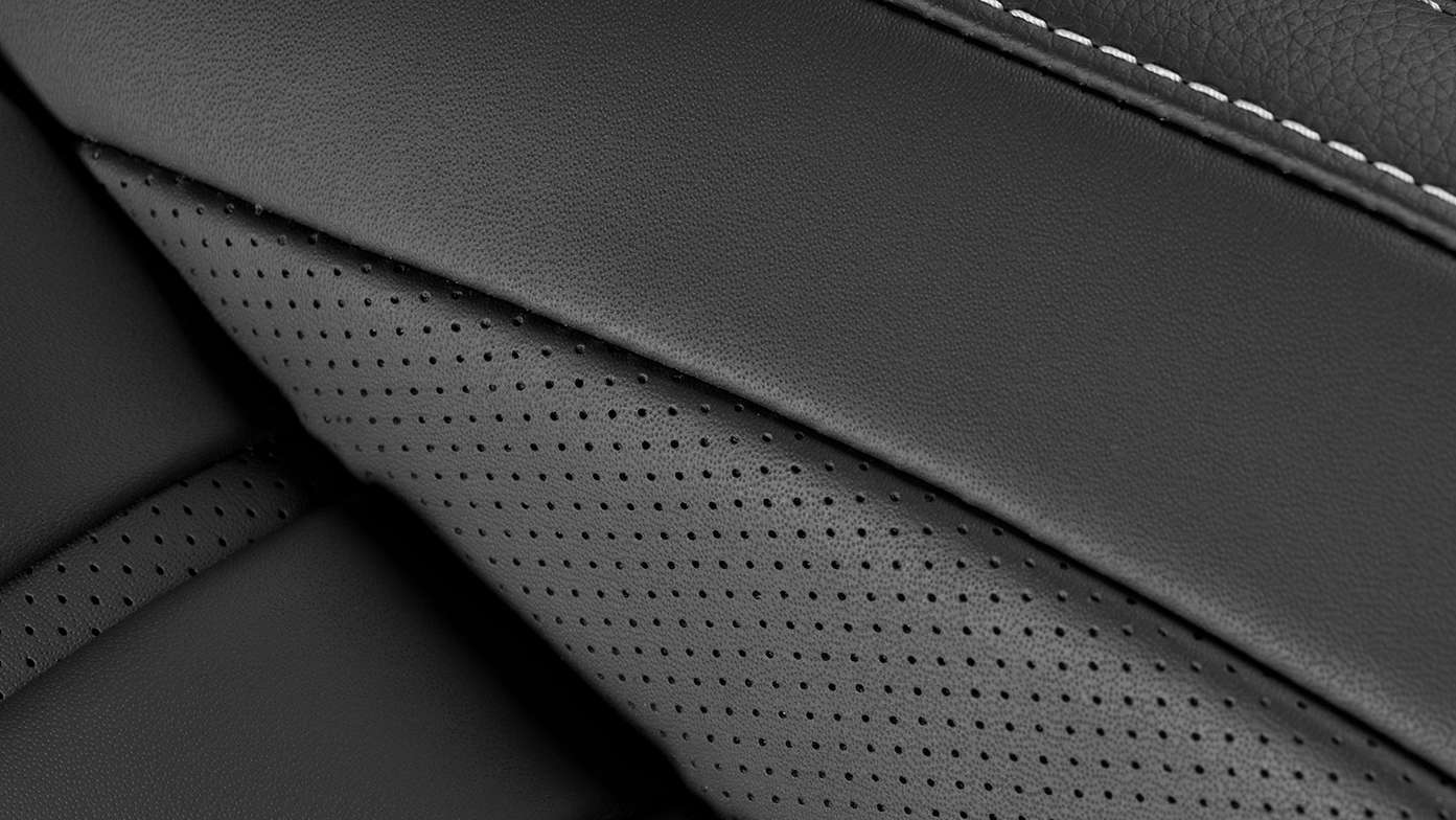 Close-up van het lederen interieur van de Honda Civic 5-deurs.