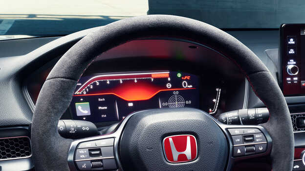 Close-up van het multi-informatie display van de Honda Civic Type R.