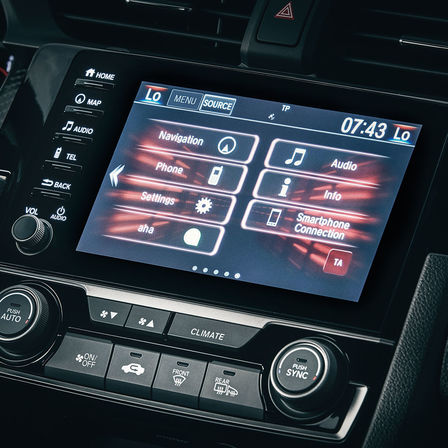 Close-up van het Honda CONNECT-scherm van de Honda Civic Type R.