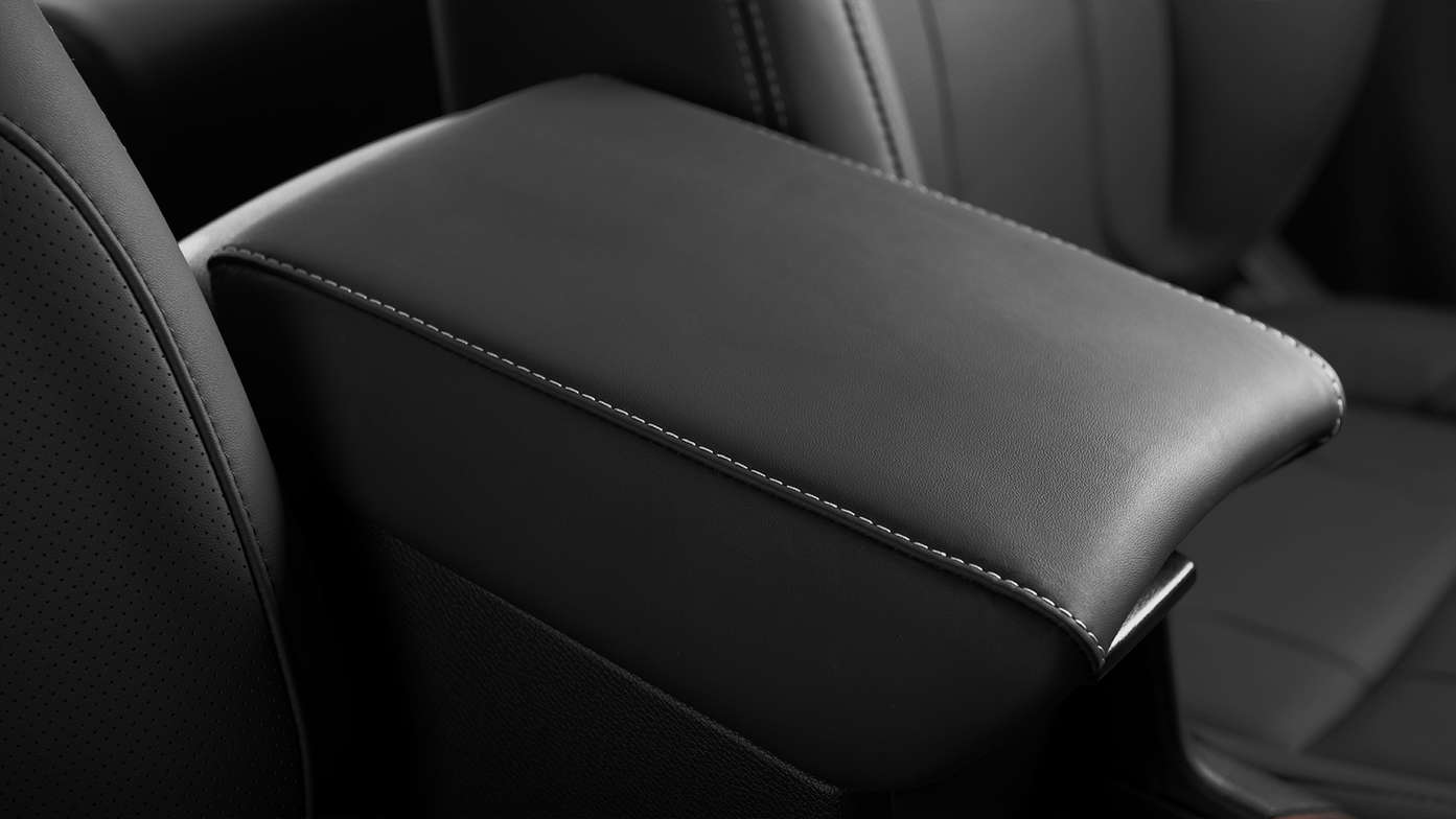 Close-up van het lederen interieur van de Honda CR-V.