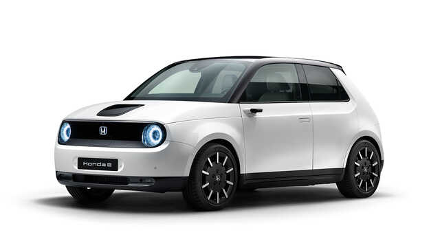 Driekwart zijaanzicht Platinum White Pearl Honda e.