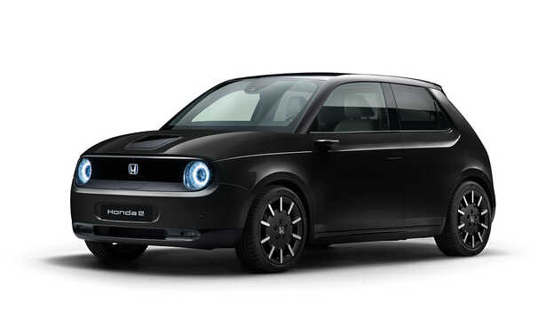 Driekwart zijaanzicht Crystal Black Pearl Honda e.