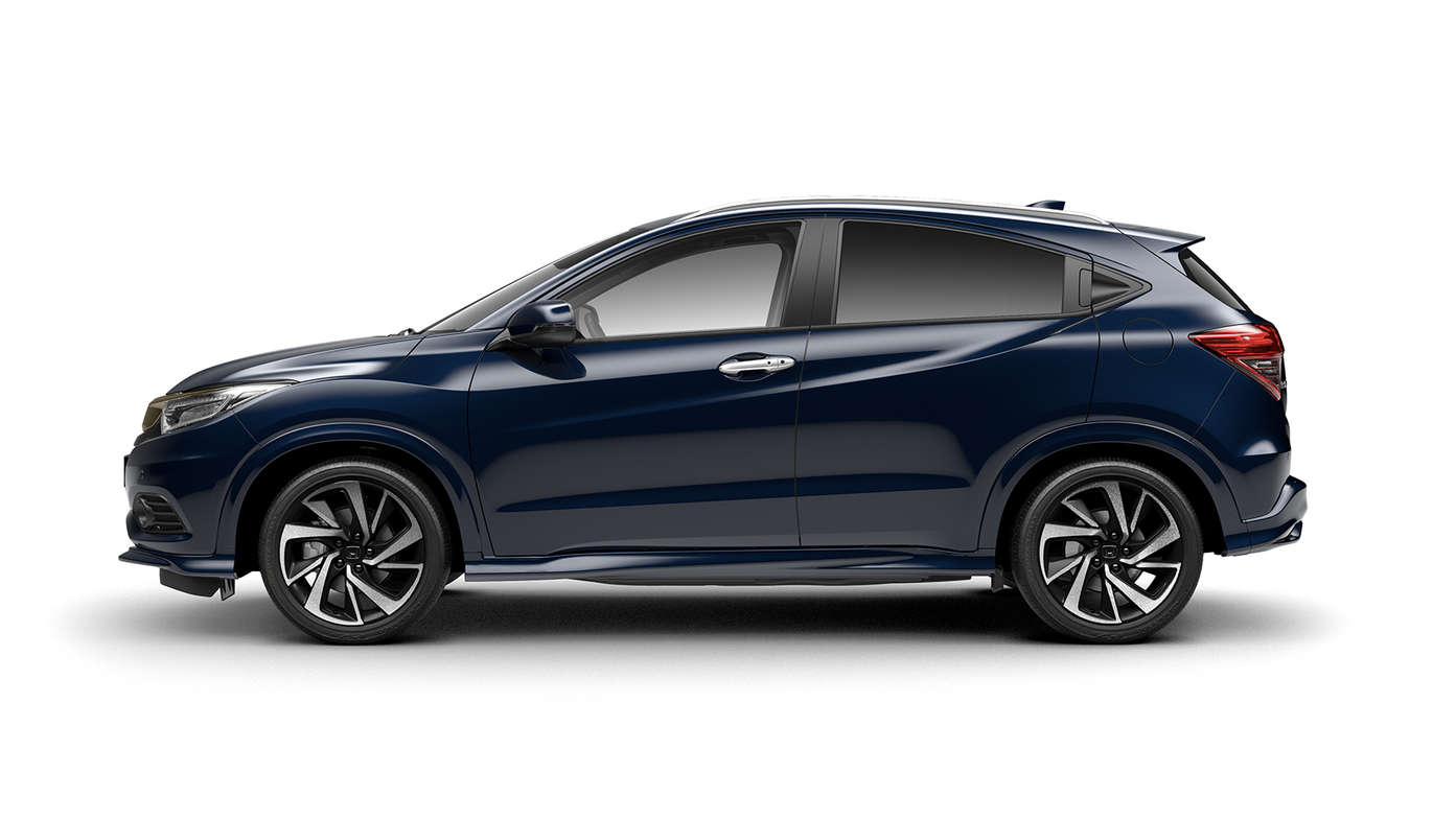 Driekwart vooraanzicht van de Honda HR-V.