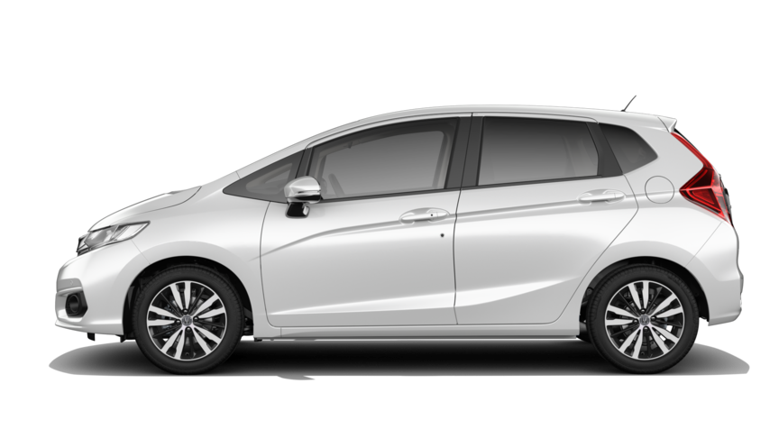 Side facing Honda Jazz in Platinum White Pearl.