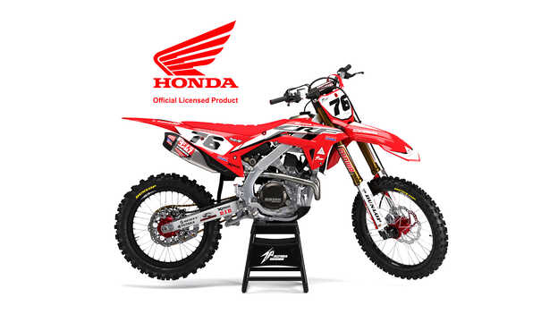 Zijaanzicht Honda motorfietsen met Factory Racing stickerkit.