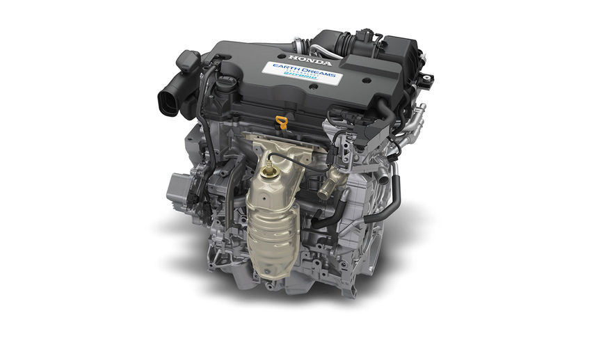 Close-up Honda hybride VTEC motor met Atkinson-cyclus. 