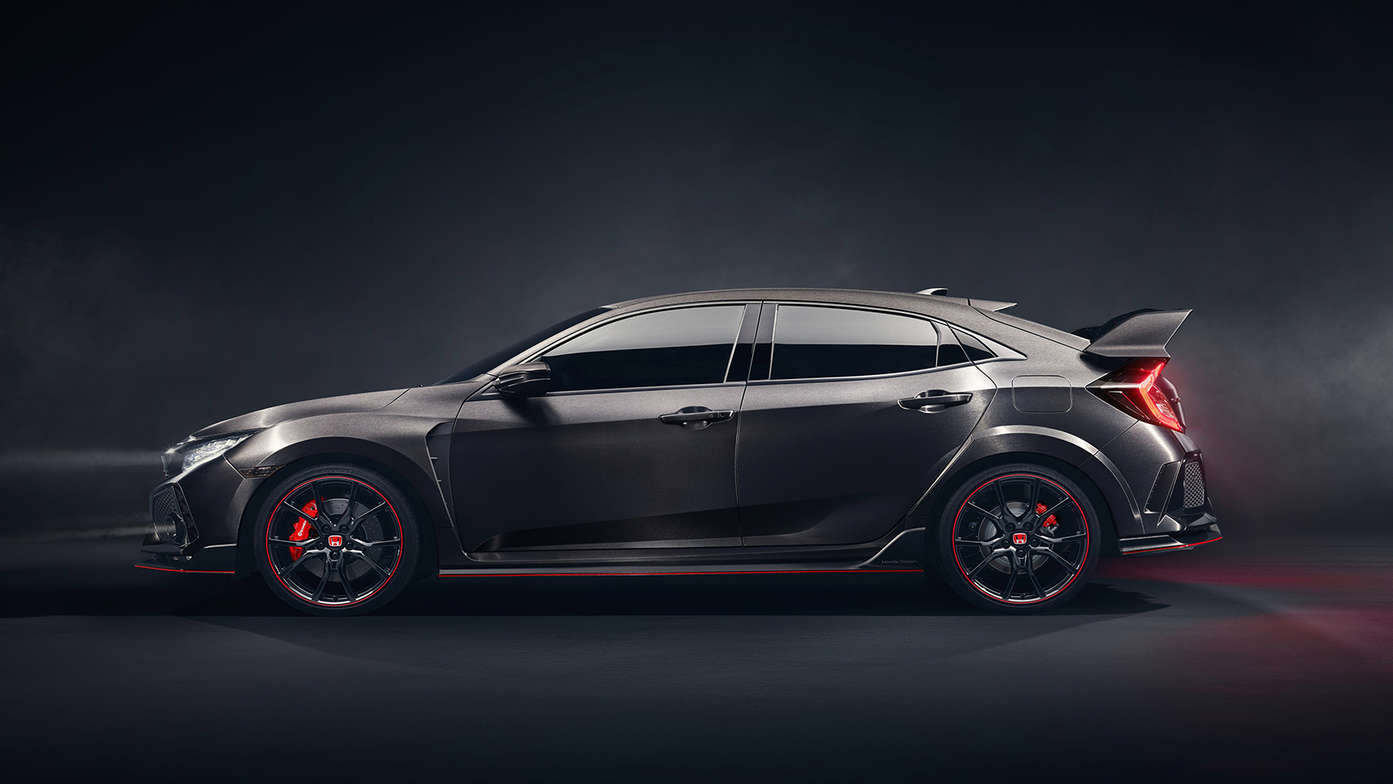 Driekwart vooraanzicht Honda Civic Type R.