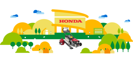 Honda-dealerafbeelding, bladblazer en grasmaaier.