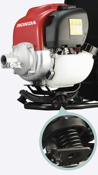 Honda ruggedragen bosmaaiers, close-up van motor, met focus op antivibratiechassis.