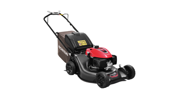 Honda grasmaaier, driekwart vooraanzicht, zicht op rechterkant.