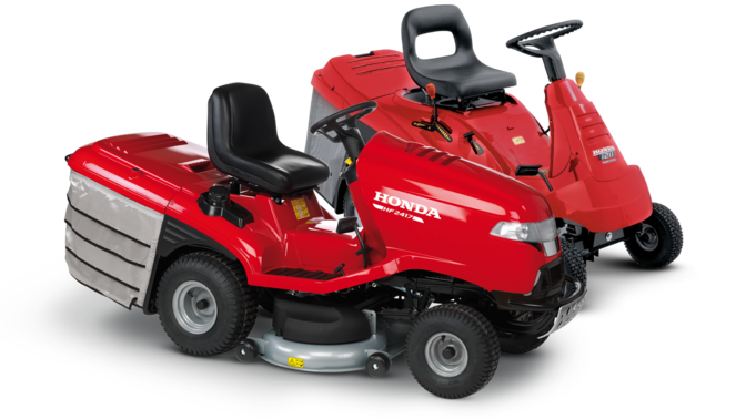 2x zijaanzicht van zitmaaiers.