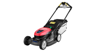 Honda accu grasmaaier, driekwart vooraanzicht, zicht op rechterkant.