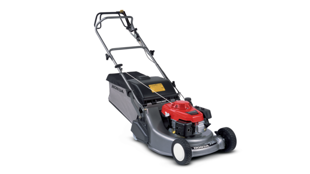 Honda grasmaaier, driekwart vooraanzicht, zicht op rechterkant.