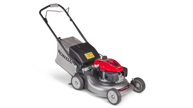 Honda grasmaaier, driekwart vooraanzicht, zicht op rechterkant.