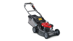 Honda grasmaaier, driekwart vooraanzicht, zicht op rechterkant.