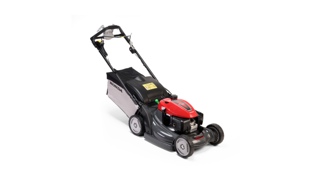 Honda grasmaaier, driekwart vooraanzicht, zicht op rechterkant.