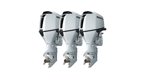 Driekwart vooraanzicht van BF115, BF135 en BF150 motoren.