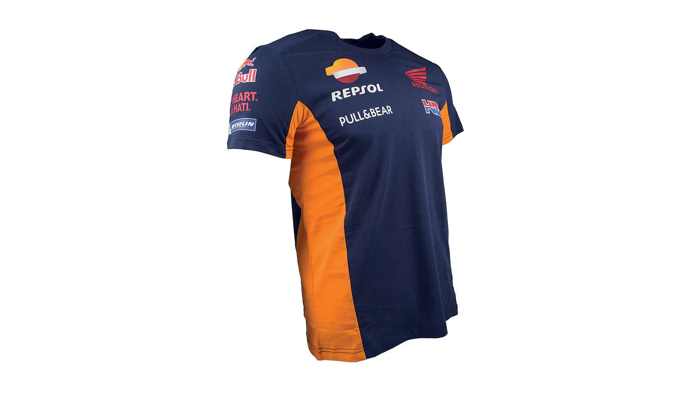 Blauw Honda Repsol-t-shirt met Honda Racing Corporation-logo.