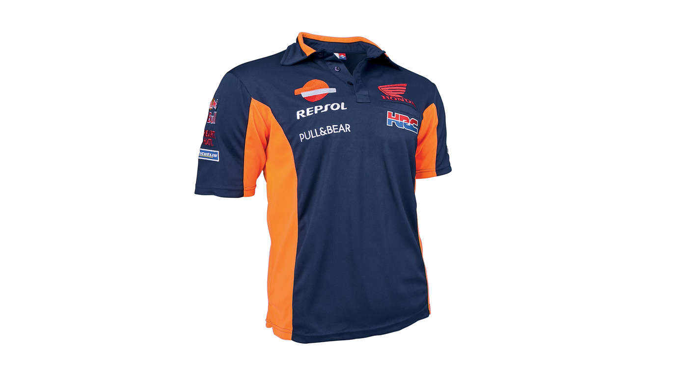 Blauwe Honda MotoGP teamkleuren met Repsol-logo.