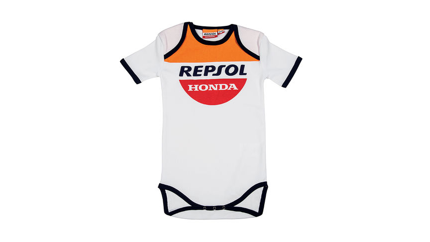 Honda Repsol babypak met Honda MotoGP-kleuren en Repsol-logo.
