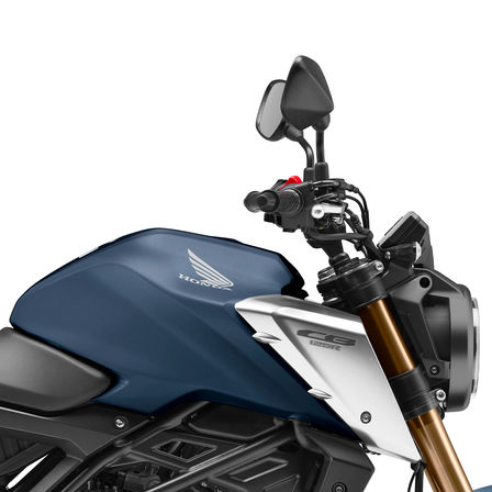 CB125R, Neo Sports Café, rechterkant, ingezoomd op tank en stuur, studiobeeld, blauwe motor