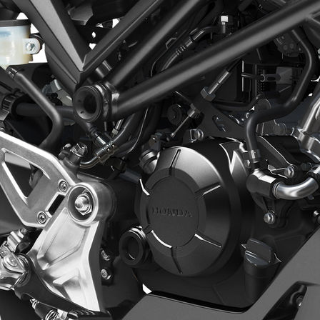 Honda CB125R, studiobeeld, zoom op motor, studiobeeld