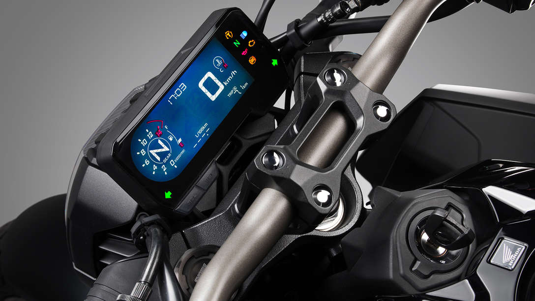 CB650R Neo Sports Café, vooraanzicht, ingezoomd op cockpit